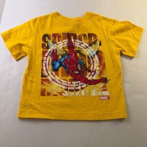 Kids Marvel Spider-Man Boys Yellow T-Shirt Short Sleeve Size XS 4/5 Y2K